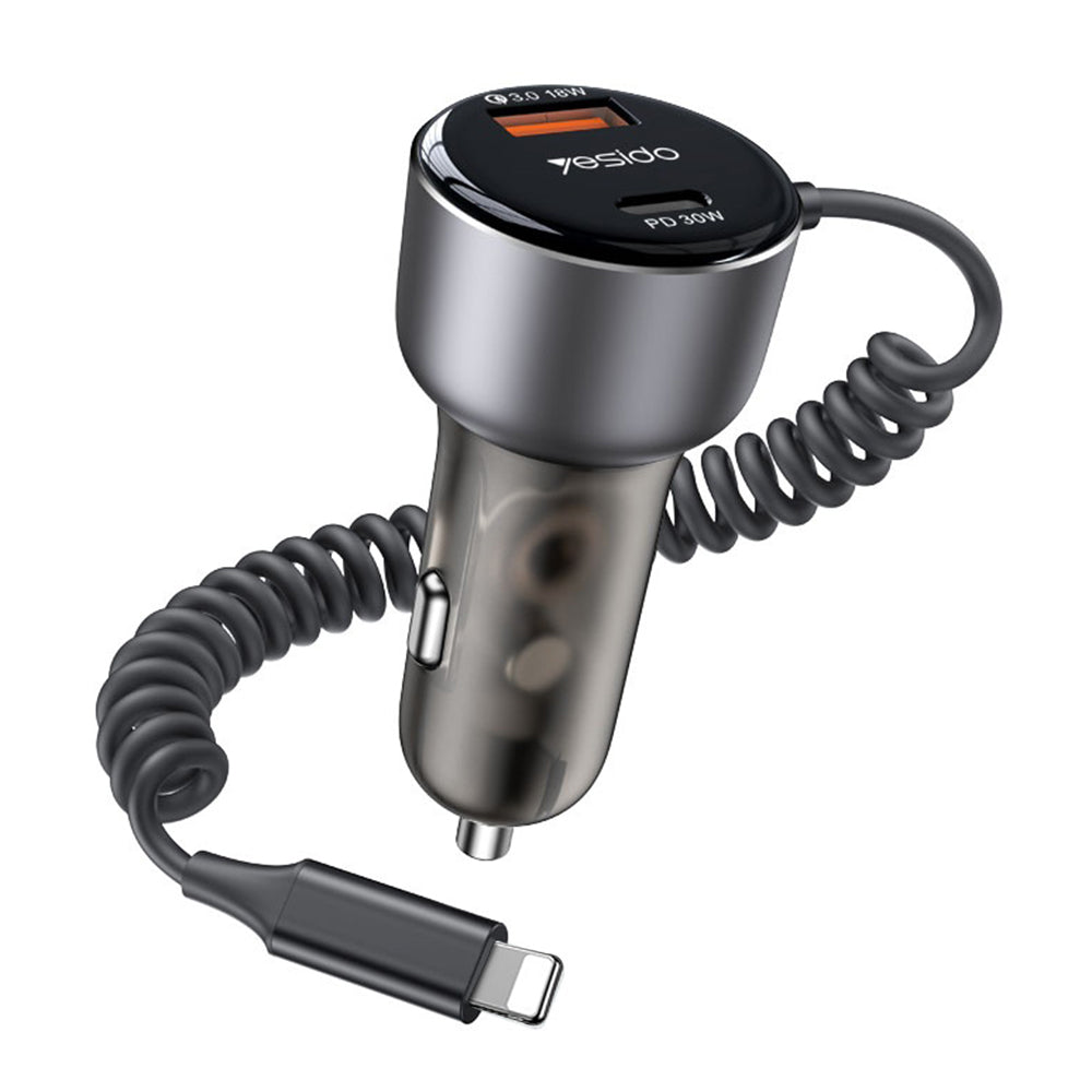 Auto-Ladegerät mit Lightning-Kabel Yesido Y57, 50W, 3A, 1 x USB-A - 1 x USB-C, Schwarz