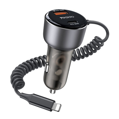Auto-Ladegerät mit Lightning-Kabel Yesido Y57, 50W, 3A, 1 x USB-A - 1 x USB-C, Schwarz