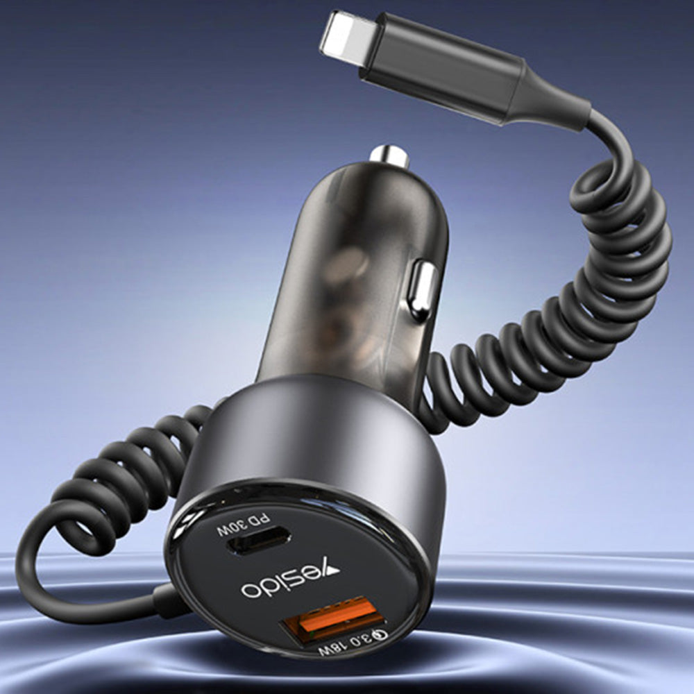 Auto-Ladegerät mit Lightning-Kabel Yesido Y57, 50W, 3A, 1 x USB-A - 1 x USB-C, Schwarz
