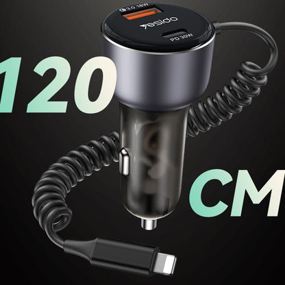 Auto-Ladegerät mit Lightning-Kabel Yesido Y57, 50W, 3A, 1 x USB-A - 1 x USB-C, Schwarz