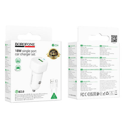 Auto-Ladegerät mit USB-C Kabel Borofone BZ34 Cloud, 18W, 3A, 1 x USB-A, Weiß