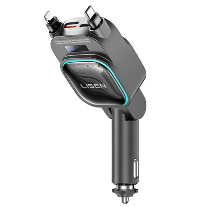 Auto-Ladegerät mit USB-C / Lightning Lisen Display, 96W, 3A, 1 x USB-A - 1 x USB-C, Schwarz YL0224080017