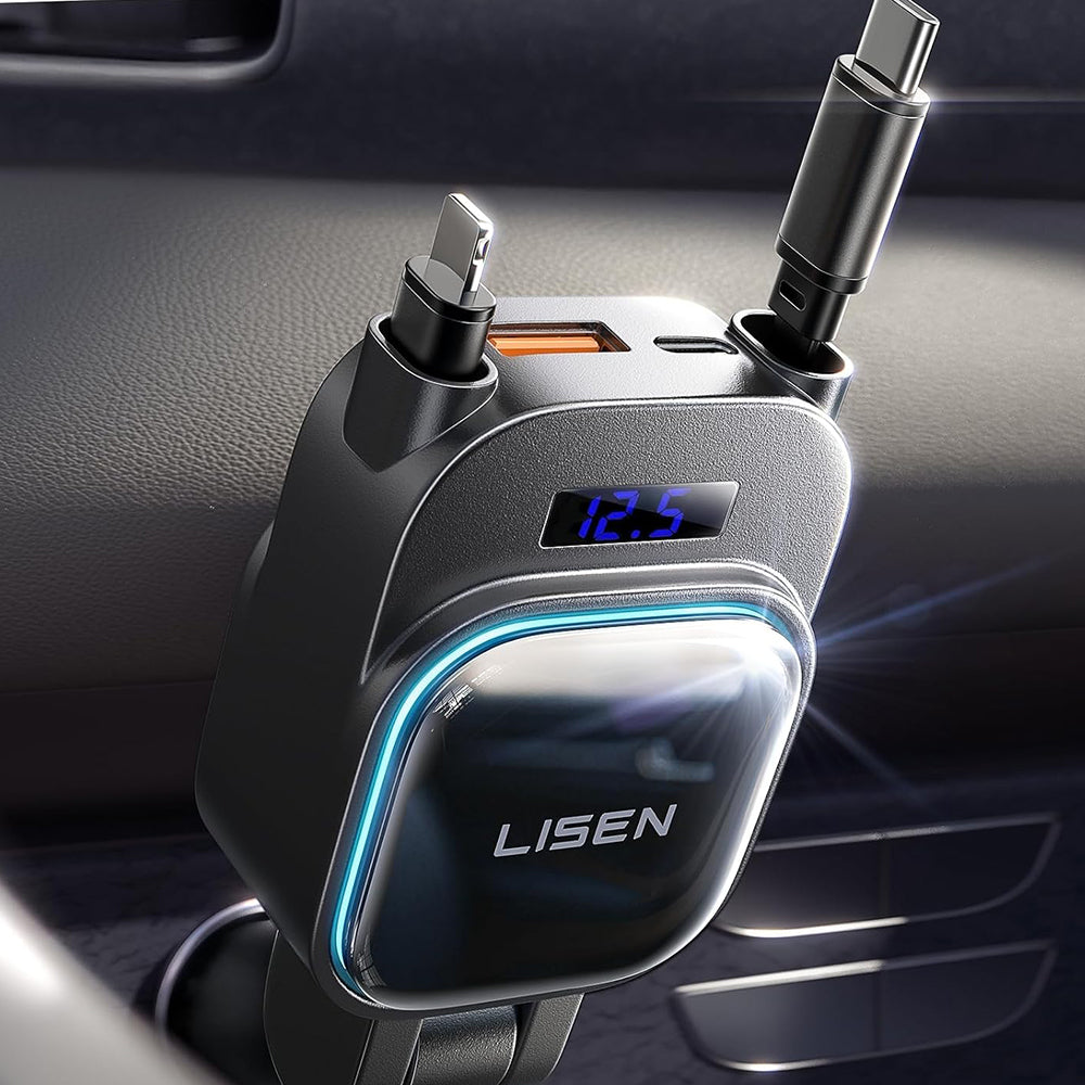Auto-Ladegerät mit USB-C / Lightning Lisen Display, 96W, 3A, 1 x USB-A - 1 x USB-C, Schwarz YL0224080017