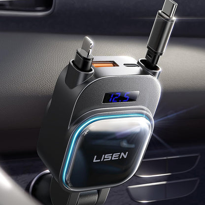 Auto-Ladegerät mit USB-C / Lightning Lisen Display, 96W, 3A, 1 x USB-A - 1 x USB-C, Schwarz YL0224080017