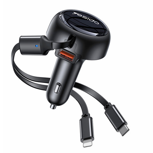 Auto-Ladegerät mit USB-C / Lightning-Kabel Yesido Y61, 53W, 3A, 1 x USB-A, Schwarz