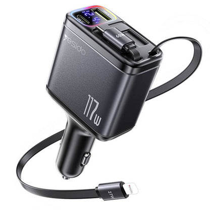 Auto-Ladegerät mit USB-C / Lightning Kabel Yesido Y63 Display, 117W, 3A, 1 x USB-A - 1 x USB-C, Grau