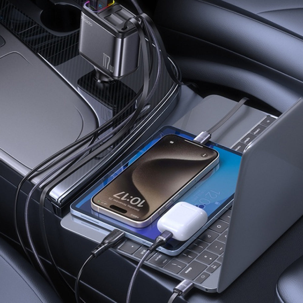 Auto-Ladegerät mit USB-C / Lightning Kabel Yesido Y63 Display, 117W, 3A, 1 x USB-A - 1 x USB-C, Grau