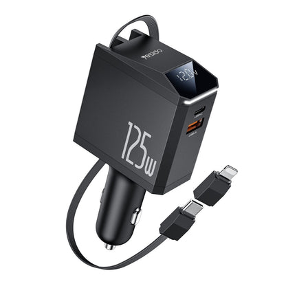 Car Charger with USB-C / Lightning Cable Yesido Y71 Display, 125W, 3A, 1 x USB-A - 1 x USB-C, Black