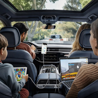 Auto-Ladegerät mit USB-C Kabel Lisen, 170W, 5A, 1 x USB-A - 2 x USB-C, Schwarz YL0224010001