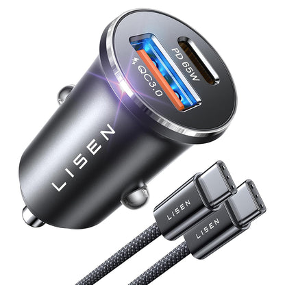 Lisen Car Charger with USB-C Cable, 83W, 3.25A, 1 x USB-A - 1 x USB-C, Silver YL0223110003