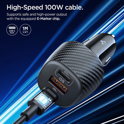Auto-Ladegerät mit USB-C Kabel Spigen EV1133, 113W, 3.25A, 1 x USB-A - 2 x USB-C, Schwarz