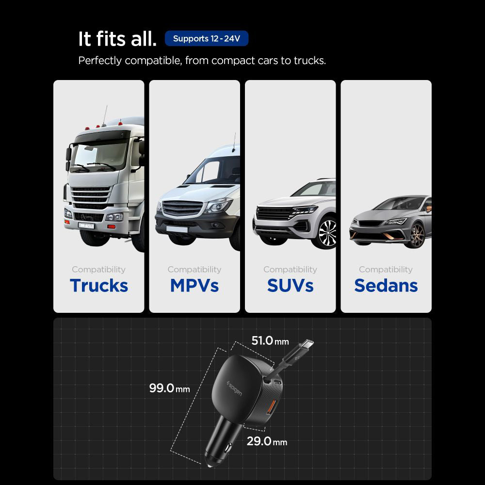 Auto-Ladegerät mit USB-C Kabel Spigen EV603BT Essential, 60W, 3A, 1 x USB-A - 1 x USB-C, Schwarz