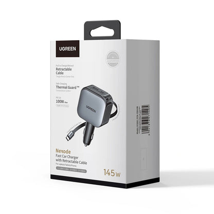 Auto-Ladegerät mit USB-C Kabel UGREEN EC604 (55910B) Nexode, 145W, 1 x USB-A - 2 x USB-C, Schwarz