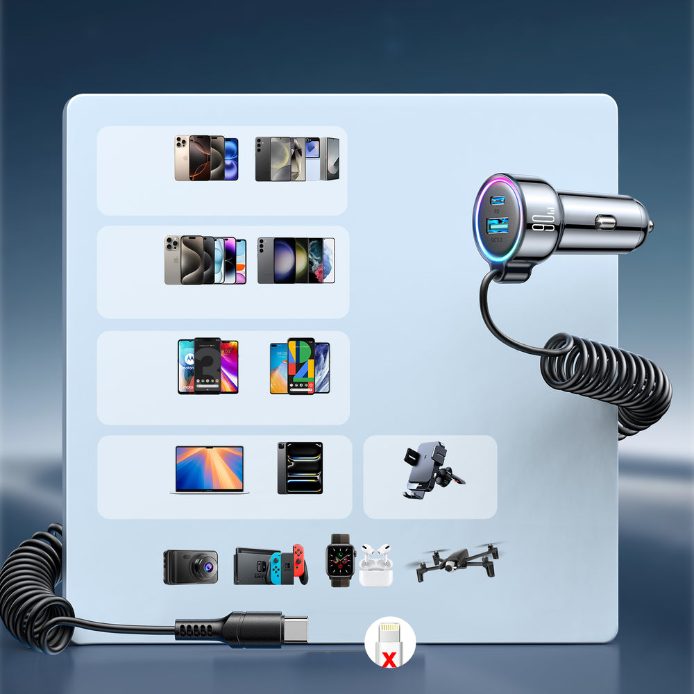 Auto-Ladegerät mit USB-C Kabel Joyroom JR-CL07, 90W, 3A, 1 x USB-A - 1 x USB-C, Schwarz