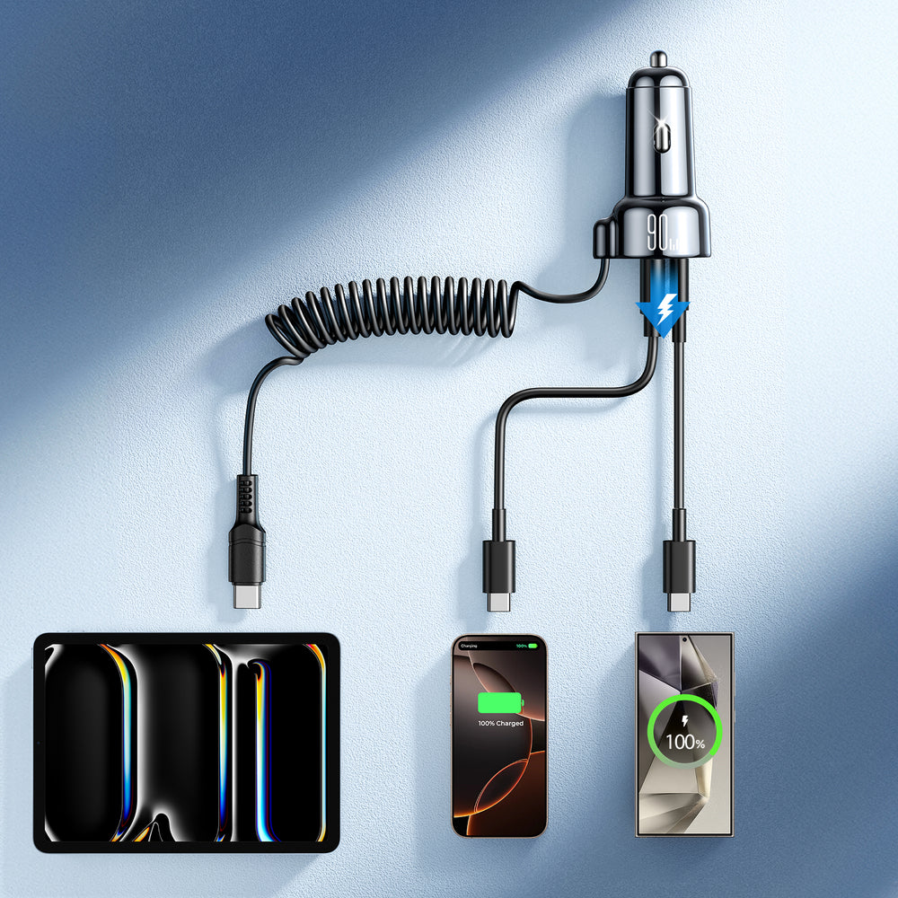 Auto-Ladegerät mit USB-C Kabel Joyroom JR-CL07, 90W, 3A, 1 x USB-A - 1 x USB-C, Schwarz