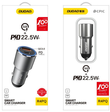 Auto-Ladegerät Dudao R4PQ NM, 22,5W, 3A, 1 x USB-A - 1 x USB-C, Grau