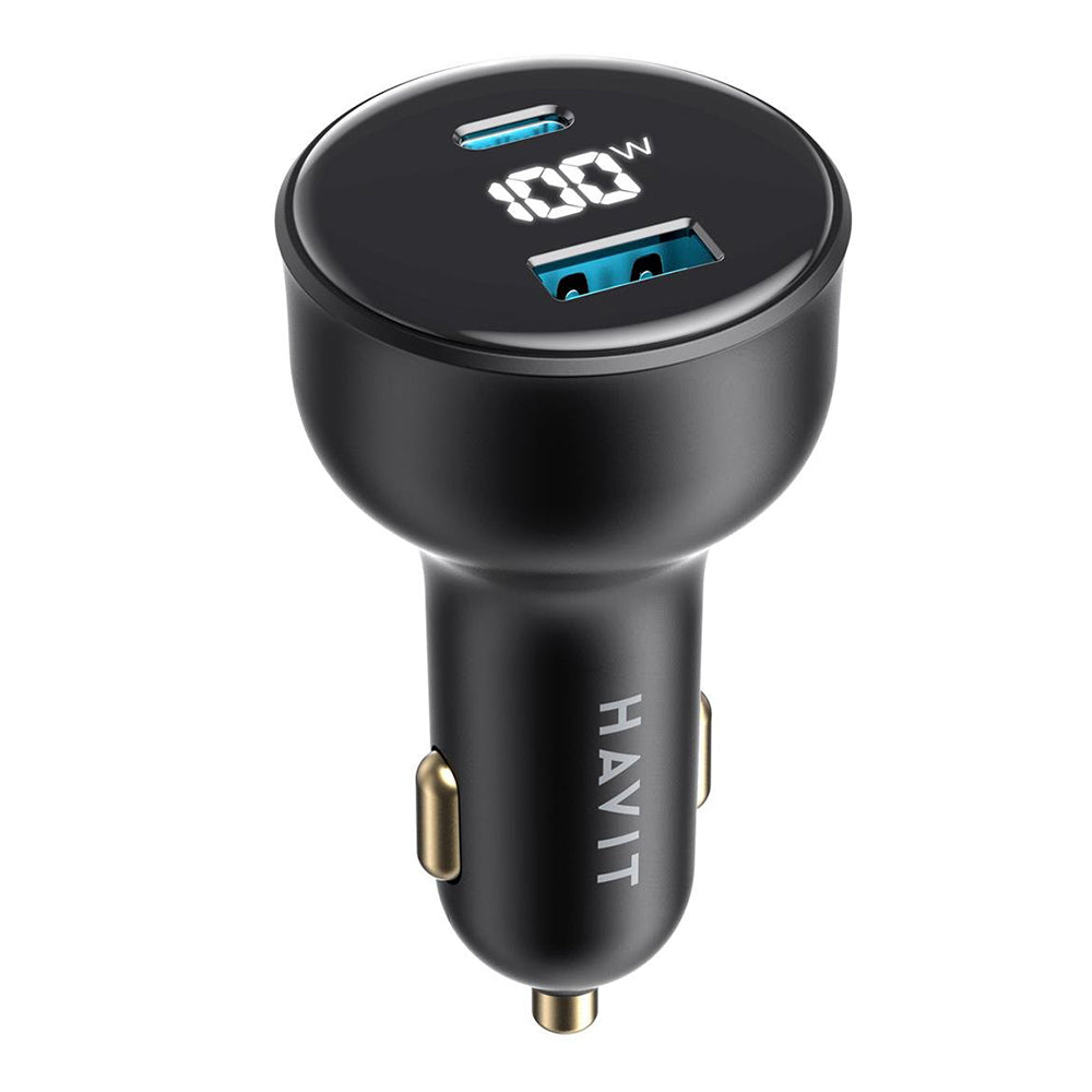 Auto-Ladegerät HAVIT CC100W Display, 100W, 5A, 1 x USB-A - 1 x USB-C, Schwarz