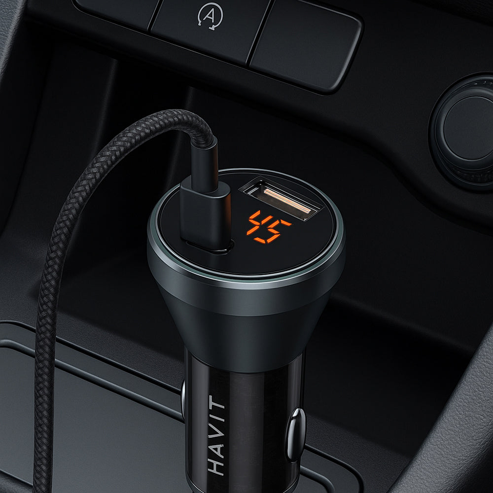 Auto-Ladegerät HAVIT CC2017, 45W, 3A, 1 x USB-A - 1 x USB-C, Schwarz Blau