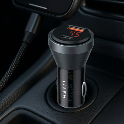 Auto-Ladegerät HAVIT CC2017, 45W, 3A, 1 x USB-A - 1 x USB-C, Schwarz Blau