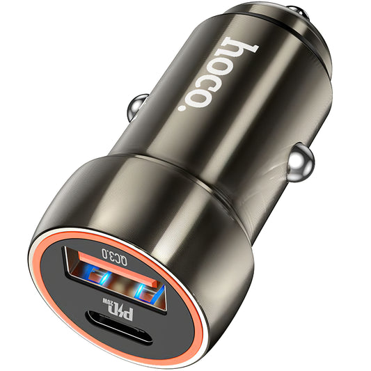 HOCO Z46A Autoladegerät, 20 W, 3 A, 1 x USB-A – 1 x USB-C, Grau