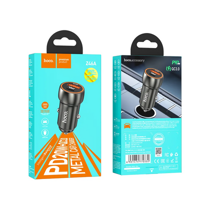 Autoladegerät HOCO Z46A, 20W, 3A, 1 x USB-A - 1 x USB-C, Grau 