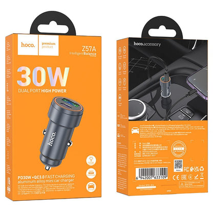 Auto-Ladegerät HOCO Z57A, 30W, 3A, 1 x USB-A - 1 x USB-C, Grau