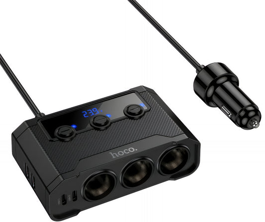 Auto-Ladegerät HOCO Z64, 15.5W, 3.1A, 2 x USB-A - 2 x USB-C - 3 x Zigarettenanzünder-Verlängerung, Schwarz