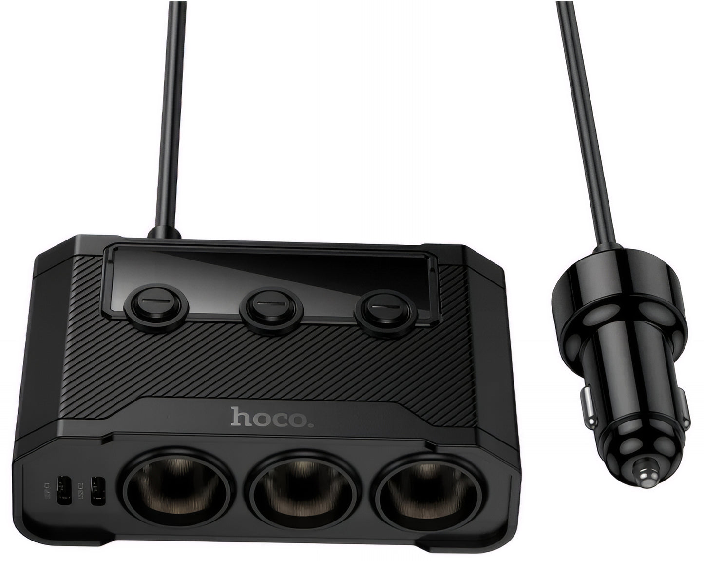 Auto-Ladegerät HOCO Z64, 15.5W, 3.1A, 2 x USB-A - 2 x USB-C - 3 x Zigarettenanzünder-Verlängerung, Schwarz