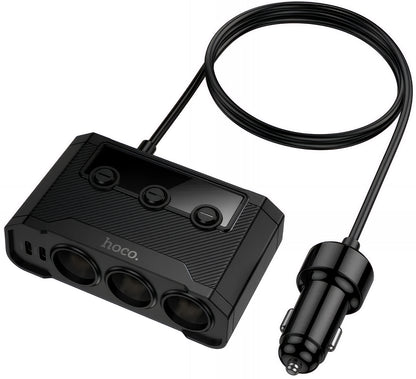 Auto-Ladegerät HOCO Z64, 15.5W, 3.1A, 2 x USB-A - 2 x USB-C - 3 x Zigarettenanzünder-Verlängerung, Schwarz