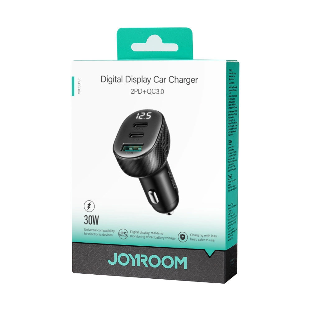 Auto-Ladegerät Joyroom JR-CCD04, 30W, 3A, 1 x USB-A - 2 x USB-C, Schwarz