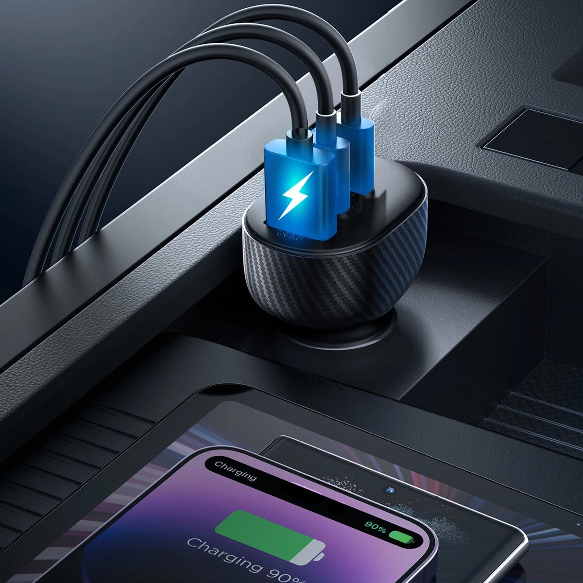 Auto-Ladegerät Joyroom JR-CCD04, 30W, 3A, 1 x USB-A - 2 x USB-C, Schwarz