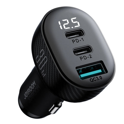 Auto-Ladegerät Joyroom JR-CCD04, 30W, 3A, 1 x USB-A - 2 x USB-C, Schwarz