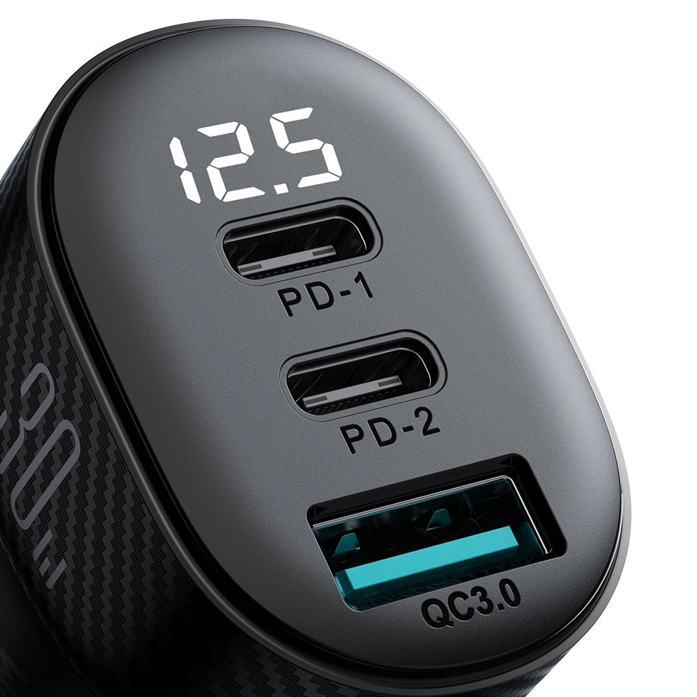 Auto-Ladegerät Joyroom JR-CCD04, 30W, 3A, 1 x USB-A - 2 x USB-C, Schwarz