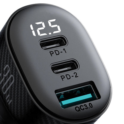 Auto-Ladegerät Joyroom JR-CCD04, 30W, 3A, 1 x USB-A - 2 x USB-C, Schwarz