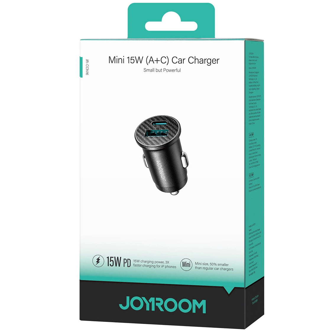 Auto-Ladegerät Joyroom JR-CCN16 Mini, 12W, 2.4A, 1 x USB-A - 1 x USB-C, Schwarz