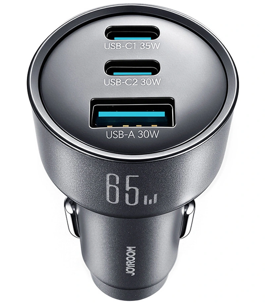 Auto-Ladegerät Joyroom JR-CCN19, 65W, 1 x USB-A - 2 x USB-C, Grau
