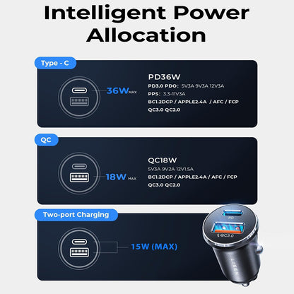 Auto-Ladegerät Lisen, 51W, 3A, 1 x USB-A - 1 x USB-C, Set 2 Stück, Schwarz YL0223080037