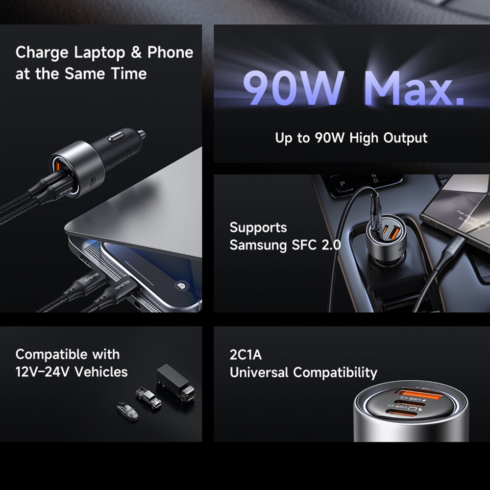 Auto-Ladegerät McDodo CC-3110 Gana, 90W, 3A, 1 x USB-A - 2 x USB-C, Schwarz