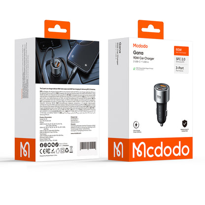 Auto-Ladegerät McDodo CC-3110 Gana, 90W, 3A, 1 x USB-A - 2 x USB-C, Schwarz