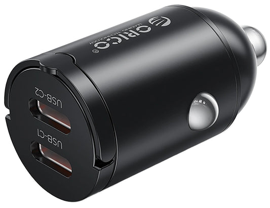 Orico MiniRing Auto-Ladegerät, 30W, 3A, 2 x USB-C, Schwarz