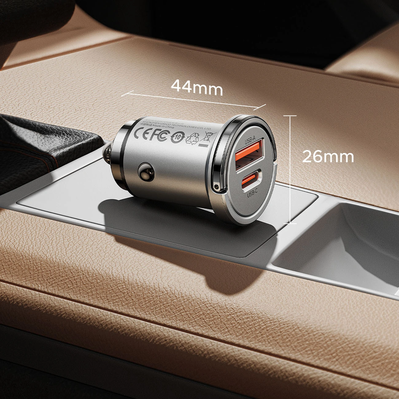 Orico MiniRing Pro Auto-Ladegerät, 45W, 3A, 1 x USB-A - 1 x USB-C, Silber