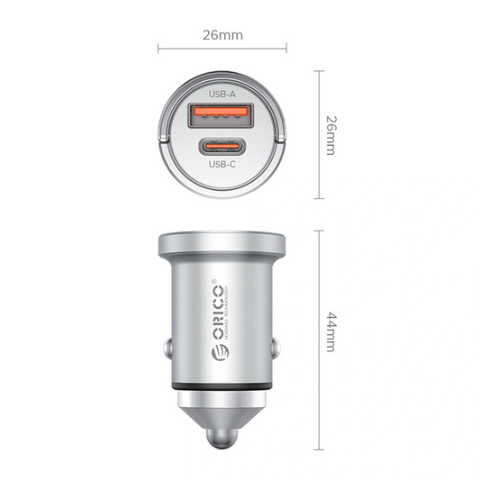 Orico MiniRing Pro Auto-Ladegerät, 45W, 3A, 1 x USB-A - 1 x USB-C, Silber