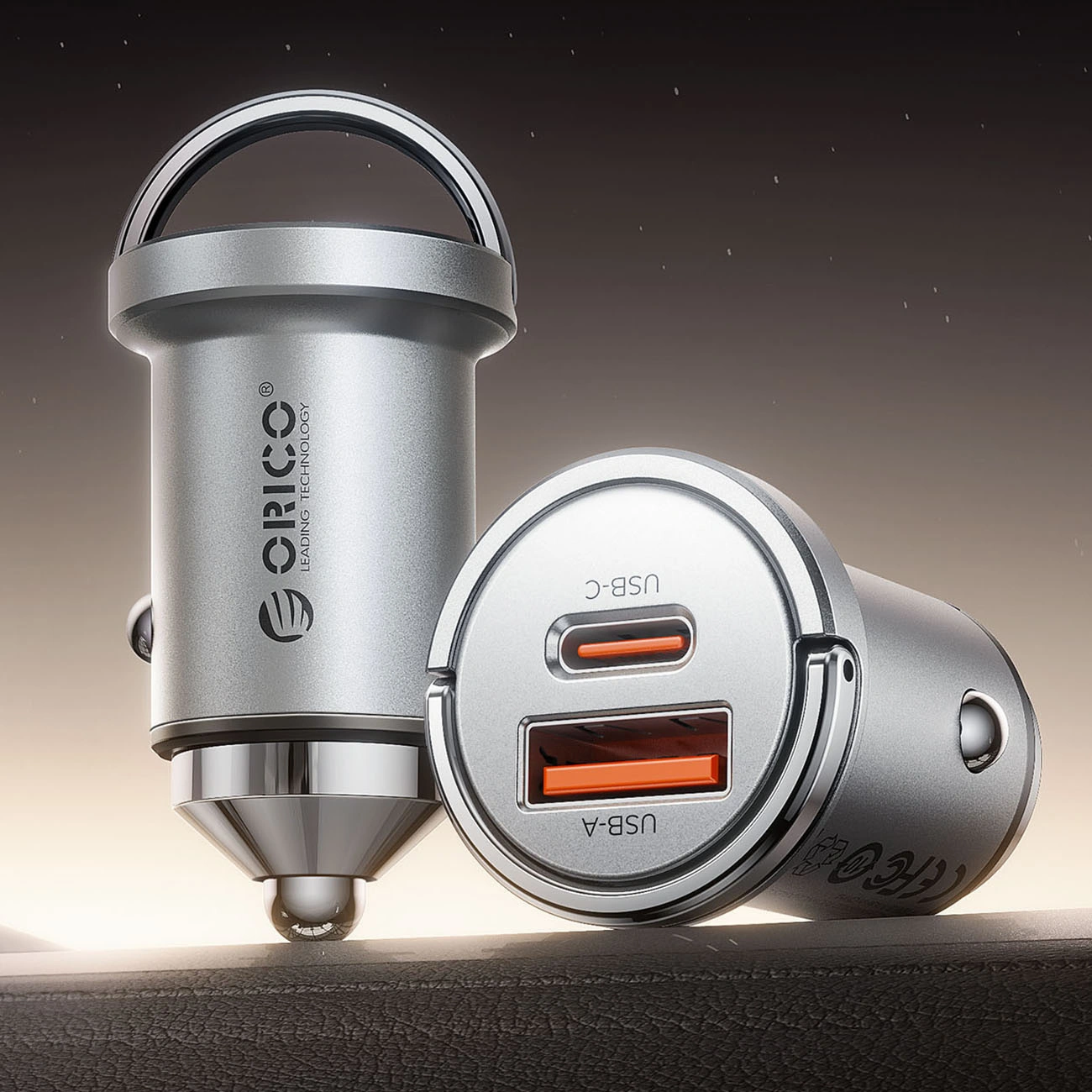 Orico MiniRing Pro Auto-Ladegerät, 45W, 3A, 1 x USB-A - 1 x USB-C, Silber