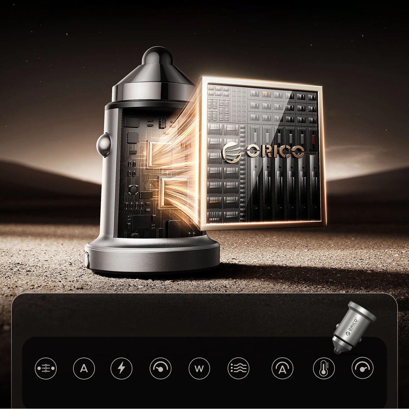 Orico MiniRing Pro Auto-Ladegerät, 45W, 3A, 1 x USB-A - 1 x USB-C, Silber