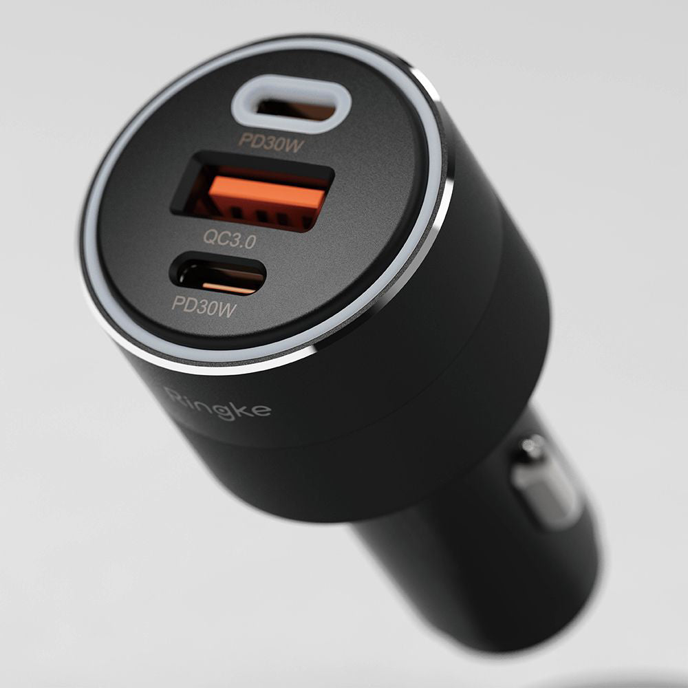 Ringke Car Charger, 30W, 3A, 1 x USB-A - 2 x USB-C, Black