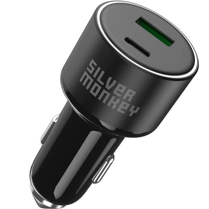 Autoladegerät Silver Monkey SMA014, 100 W, 3 A, 1 x USB-A – 1 x USB-C, Schwarz