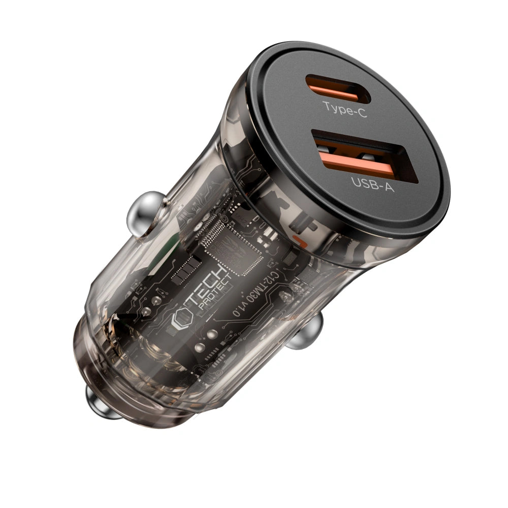 Auto-Ladegerät Tech-Protect CC01, 45W, 5A, 1 x USB-A - 1 x USB-C, Schwarz