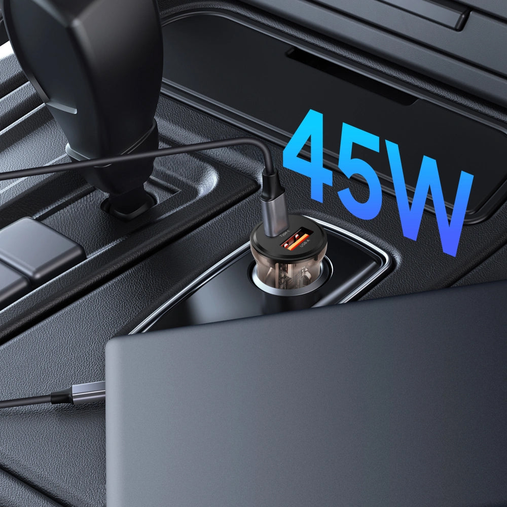 Auto-Ladegerät Tech-Protect CC01, 45W, 5A, 1 x USB-A - 1 x USB-C, Schwarz