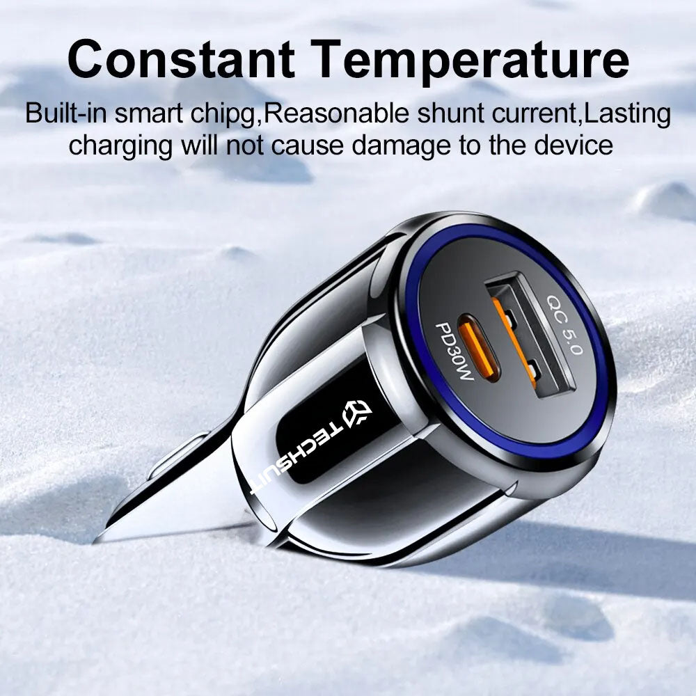 Auto-Ladegerät Techsuit TE-022 Premium, 60W, 3A, 1 x USB-A - 1 x USB-C, Schwarz