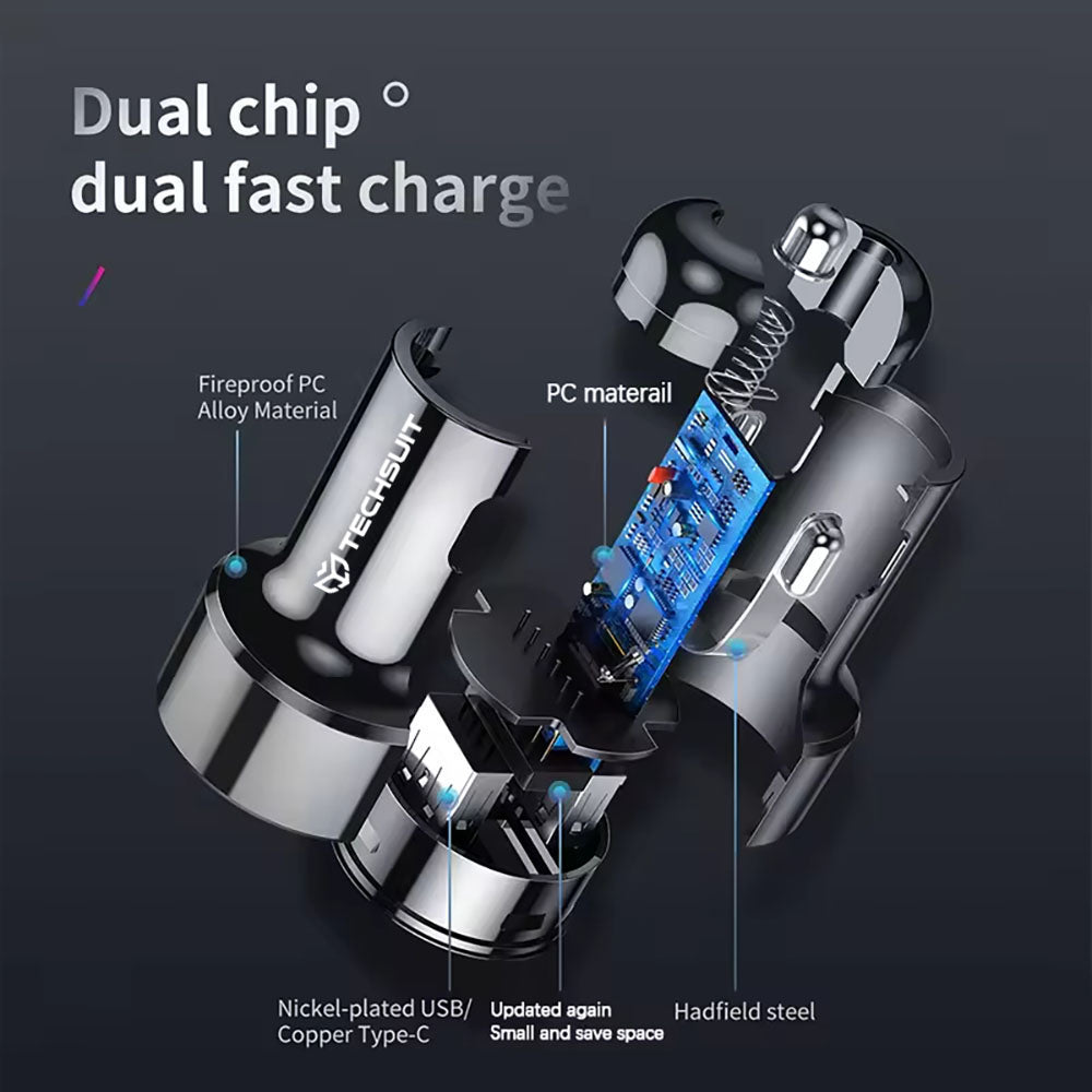 Auto-Ladegerät Techsuit TE-P31 Premium, 48W, 3A, 1 x USB-A - 1 x USB-C, Schwarz